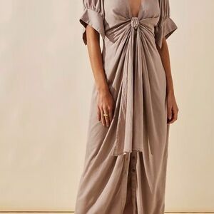 Free people vintage summer taupe gray midi dress